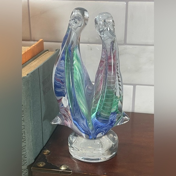 Vintage Murano Multi Coloured Glass Handblown Pair of Love Penguins Italy Marked - Picture 6 of 12